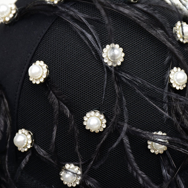 Women's Feather Tassel Rhinestone Bead Mesh Bustier Crop Top Sexy Corset Top Bralet Black - FANCYMAKE