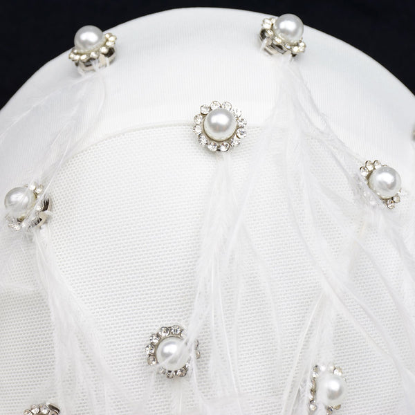 Women's Feather Tassel Rhinestone Bead Mesh Bustier Crop Top Sexy Corset Top Bralet White - FANCYMAKE