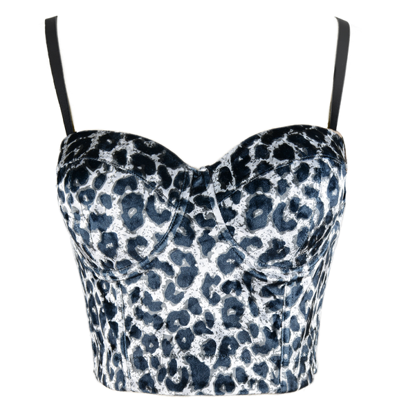 Leopard Pattern Bustier Crop Top Push Up Women's Corset Top Bra Black - FANCYMAKE