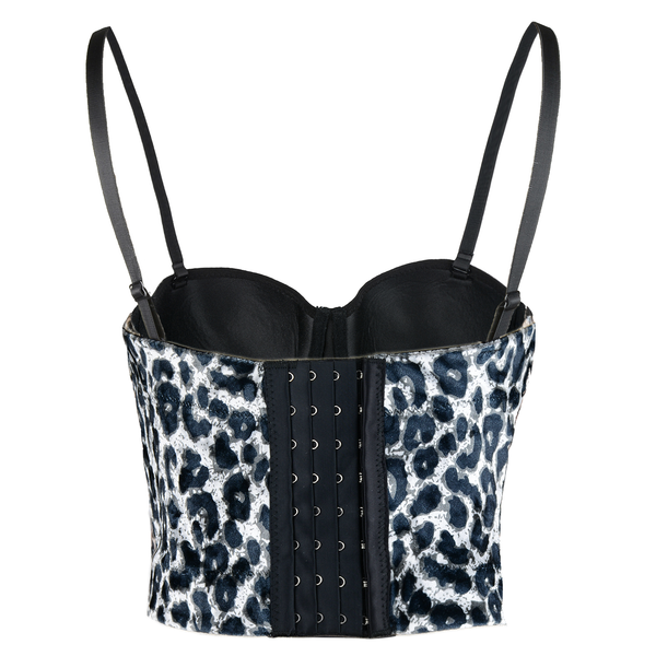 Leopard Pattern Bustier Crop Top Push Up Women's Corset Top Bra Black - FANCYMAKE