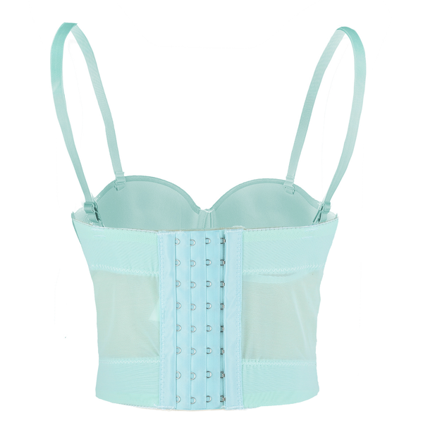 Women's Mesh Bustier Crop Top Push Up Corset Tops Bra Green - FANCYMAKE