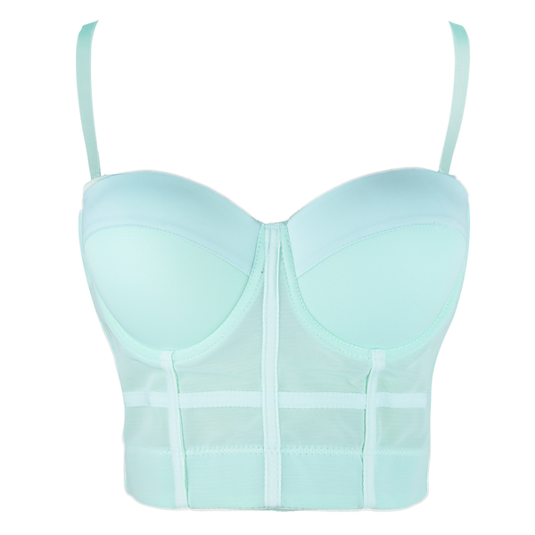 Women's Mesh Bustier Crop Top Push Up Corset Tops Bra Green - FANCYMAKE