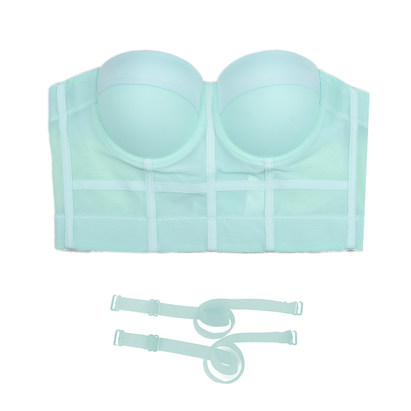 Women's Mesh Bustier Crop Top Push Up Corset Tops Bra Green - FANCYMAKE