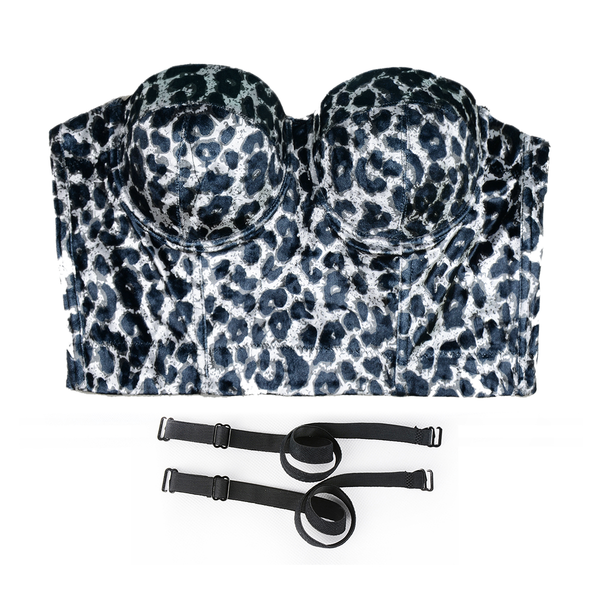 Leopard Pattern Bustier Crop Top Push Up Women's Corset Top Bra Black - FANCYMAKE