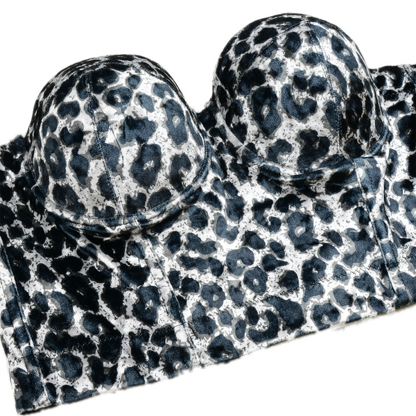 Leopard Pattern Bustier Crop Top Push Up Women's Corset Top Bra Black - FANCYMAKE