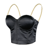 Women's Satin Bustier Crop Top with Gold Chain Shoulder Strap Black