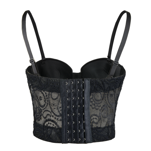 Women's Paisley Mesh Lace Bustier Crop Top Sexy Corset Top Bra Black - FANCYMAKE