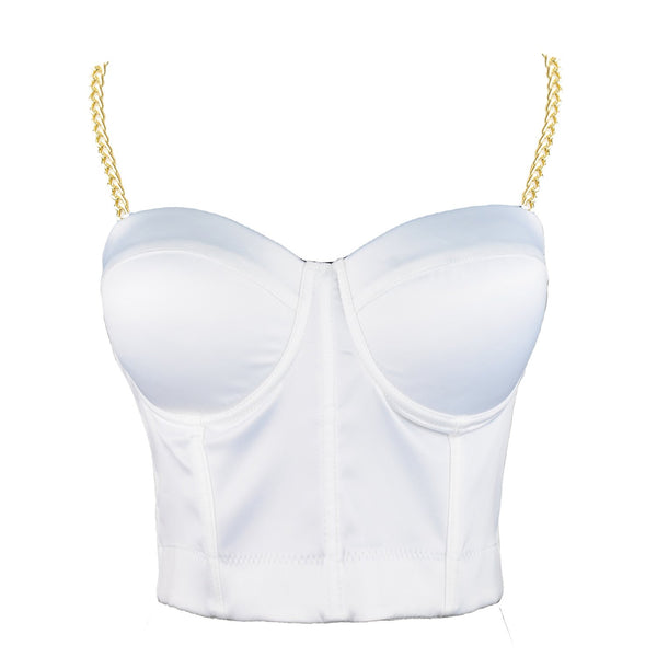 Women White Satin Smooth Sexy Bustier Crop Top Corset Bra