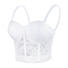 Women's Paisley Mesh Lace Bustier Crop Top Sexy Corset Top Bra White