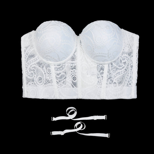 Women's Paisley Mesh Lace Bustier Crop Top Sexy Corset Top Bra White - FANCYMAKE