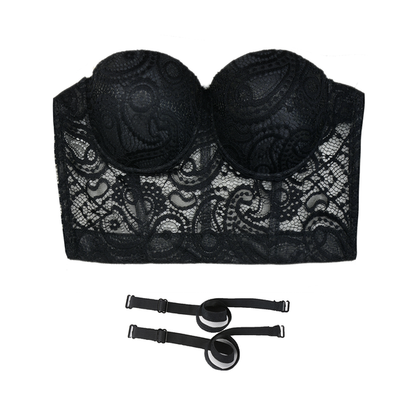 Women's Paisley Mesh Lace Bustier Crop Top Sexy Corset Top Bra Black - FANCYMAKE