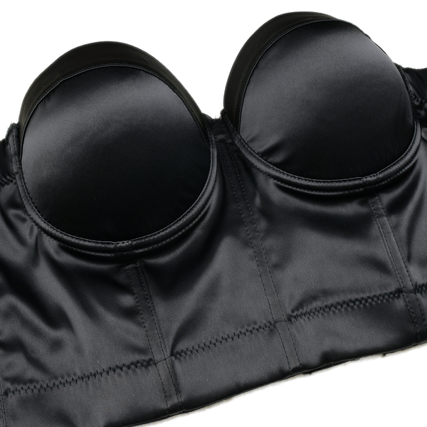 Women Black Satin Smooth Sexy Bustier Crop Top Corset Bra
