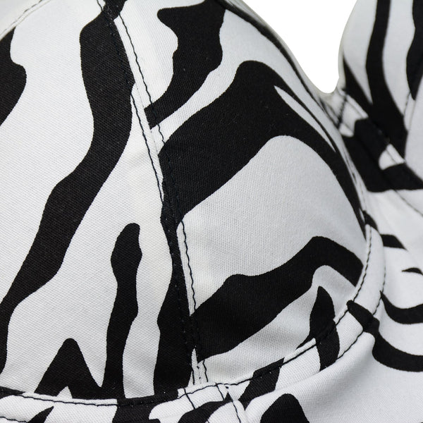 Zebra Pattern Bustier Crop Top Push Up Women's Corset Top Bra Black - FANCYMAKE