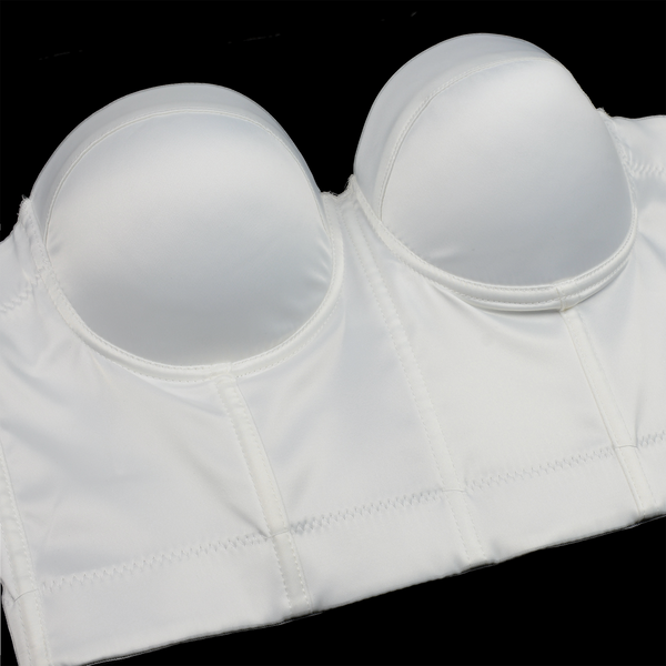 Women's Satin Bustier Crop Top with Gold Chain Shoulder Strap White - FANCYMAKE