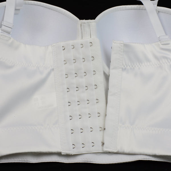 Women White Satin Smooth Sexy Bustier Crop Top Corset Bra - FANCYMAKE