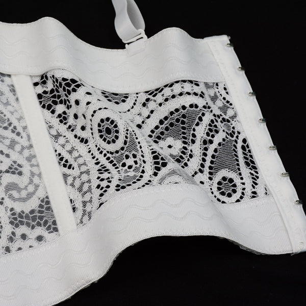Women's Paisley Mesh Lace Bustier Crop Top Sexy Corset Top Bra White - FANCYMAKE