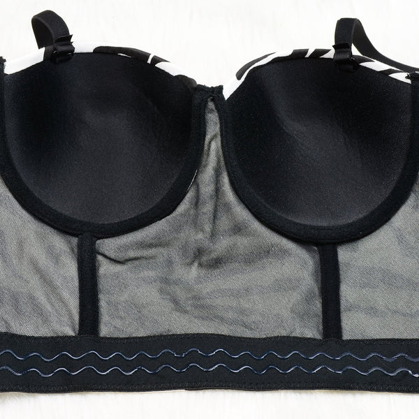 Zebra Pattern Bustier Crop Top Push Up Women's Corset Top Bra Black - FANCYMAKE