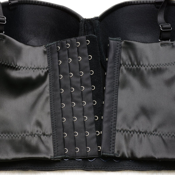 Women Black Satin Smooth Sexy Bustier Crop Top Corset Bra - FANCYMAKE