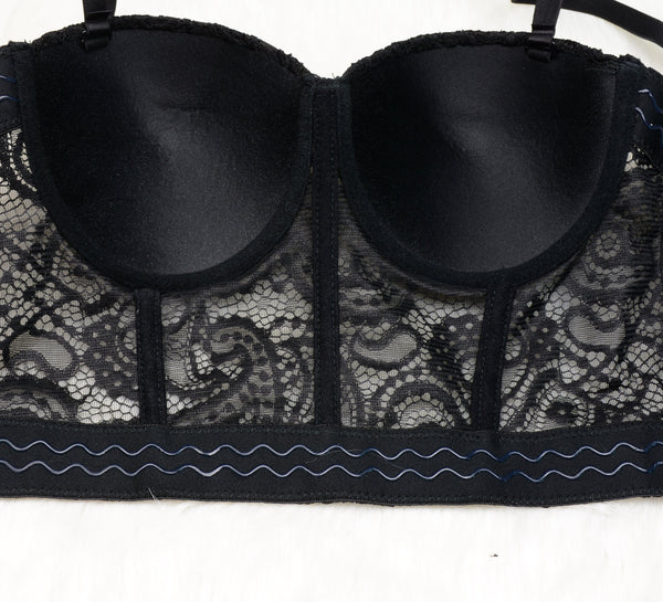 Women's Paisley Mesh Lace Bustier Crop Top Sexy Corset Top Bra Black - FANCYMAKE