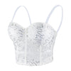 Women's Sequin Lace Bustier Crop Top Sexy Mesh Corset Vest White