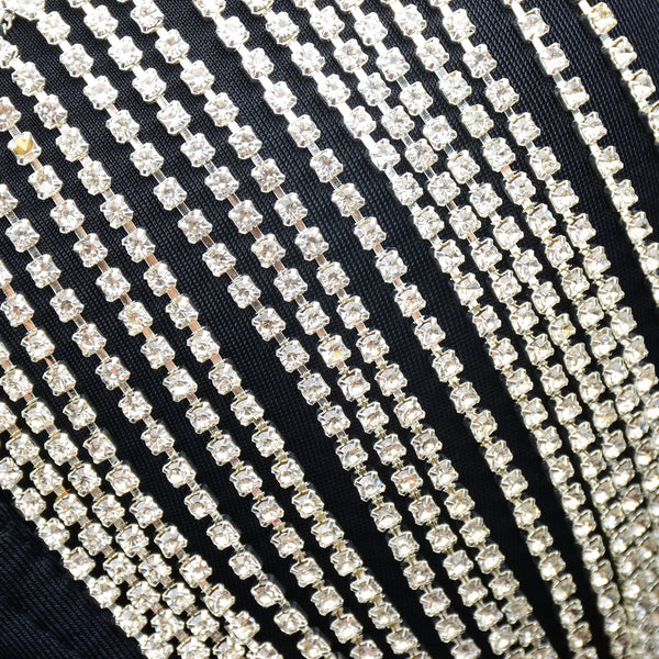 Women's Tassel Rhinestone Smooth Bustier Crop Top Corset Top Bra Black - FANCYMAKE