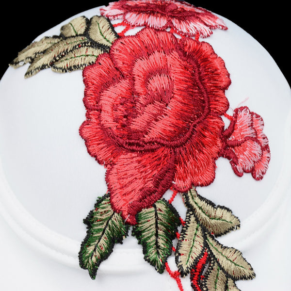 Women's Embroidery Floral Sexy Bustier Crop Top Smooth Corset Bra Tops White - FANCYMAKE