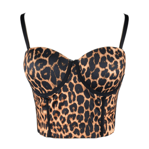 Women's Leopard Print Bustier Crop Tops Sexy Sleeveless Brown Women Corset Top - FANCYMAKE