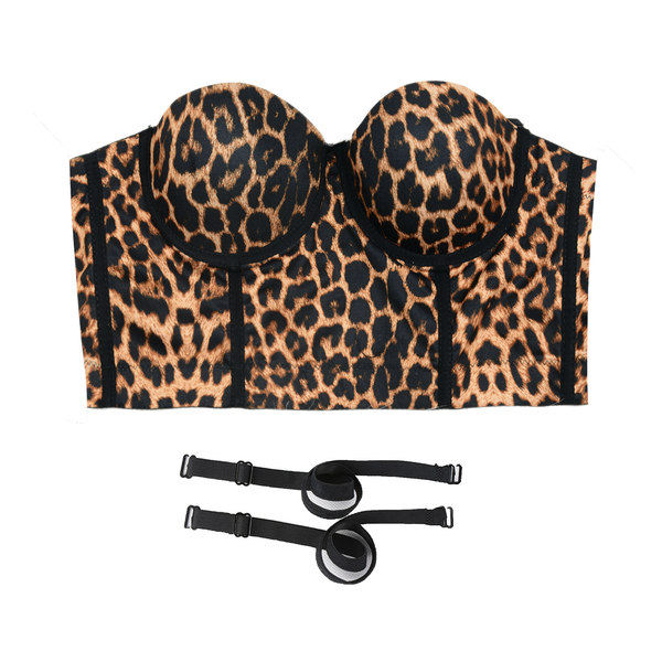 Women's Leopard Print Bustier Crop Tops Sexy Sleeveless Brown Women Corset Top - FANCYMAKE