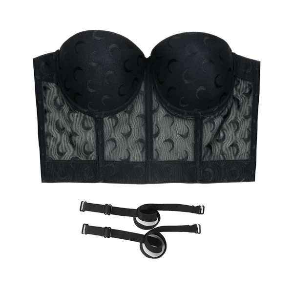 Women's Mesh Crescent Moon Print Bustier Crop Top Sexy Corset Top Bra Black 34/75 - FANCYMAKE
