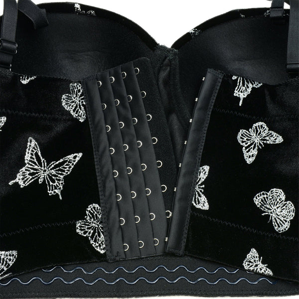 Women's Butterfly Velvet Bustier Crop Top Sexy Women Corset Top Bra Black - FANCYMAKE
