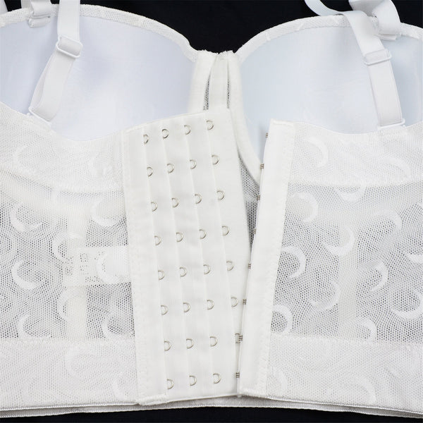 Women's Mesh Crescent Moon Print Bustier Crop Top Sexy Corset Top Bra White 34/75 - FANCYMAKE