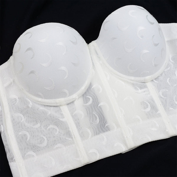 Women's Mesh Crescent Moon Print Bustier Crop Top Sexy Corset Top Bra White 34/75 - FANCYMAKE
