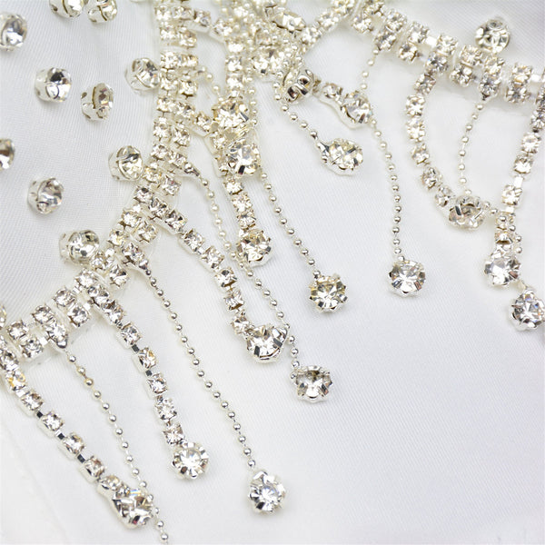 Women's Tassel Rhinestone Diamond Bustier Crop Top Luxury Corset Bra White - FANCYMAKE