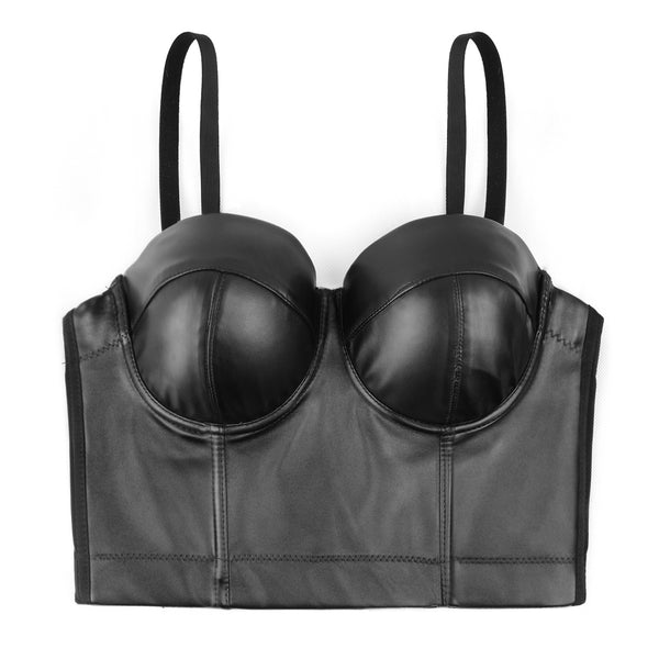PU Leather Sexy Bustier Crop Top Bra - FANCYMAKE
