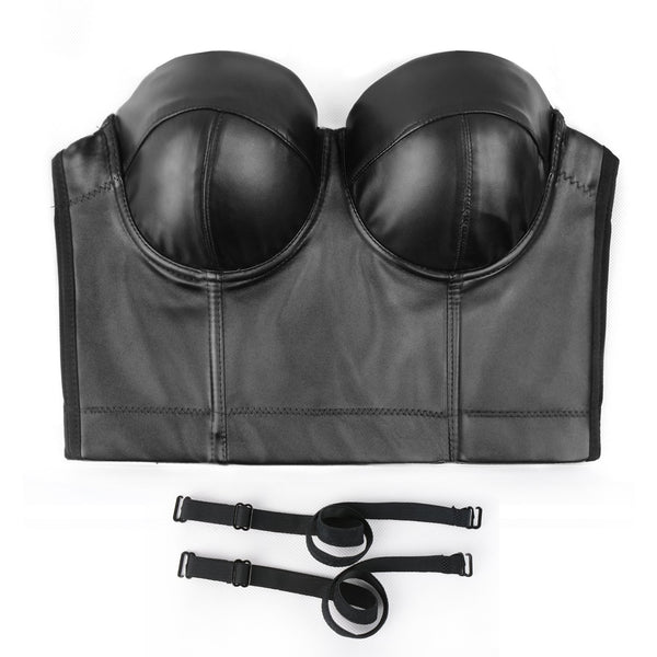 PU Leather Sexy Bustier Crop Top Bra - FANCYMAKE