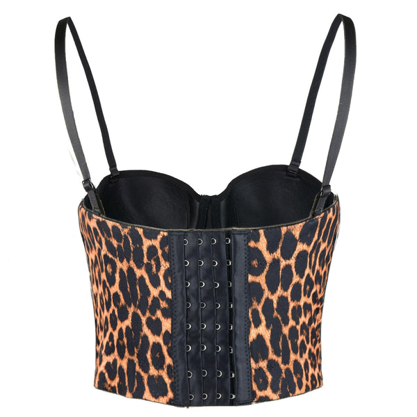 Women's Leopard Print Bustier Crop Tops Sexy Sleeveless Brown Women Corset Top - FANCYMAKE