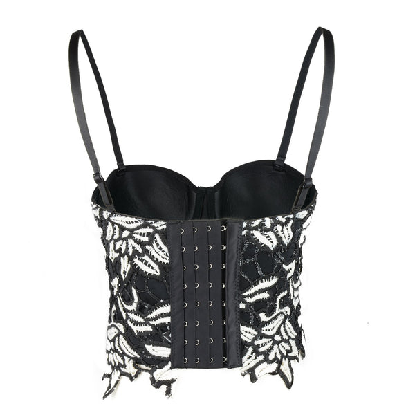 Floral Elegant Bralette Embroidery Camis Bustier Crop Top - FANCYMAKE