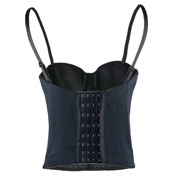 Women Smooth Long Bustier Crop Top Basic Corset Top Black with Detachable Straps - FANCYMAKE