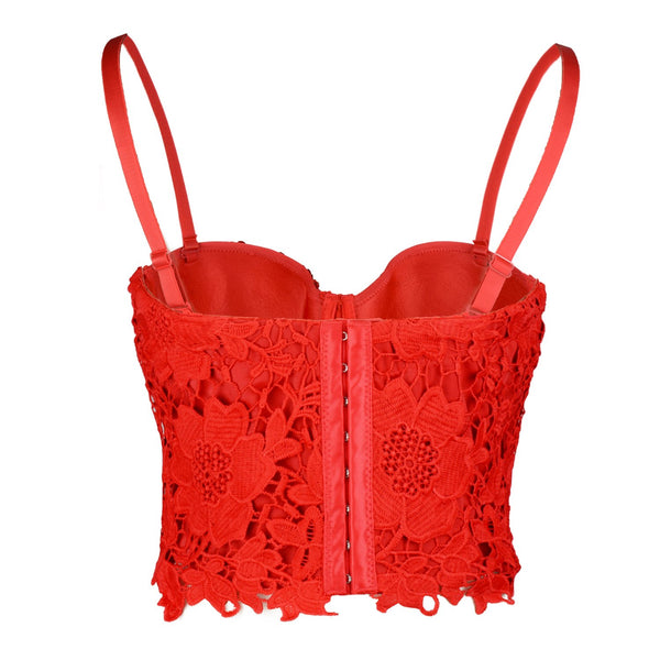 Women's Embroidery Flower Lace Bustier Crop Top