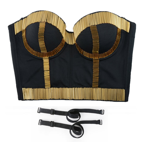 Women Sequined Spaghetti Sleeveless Sexy Crop Top - FANCYMAKE