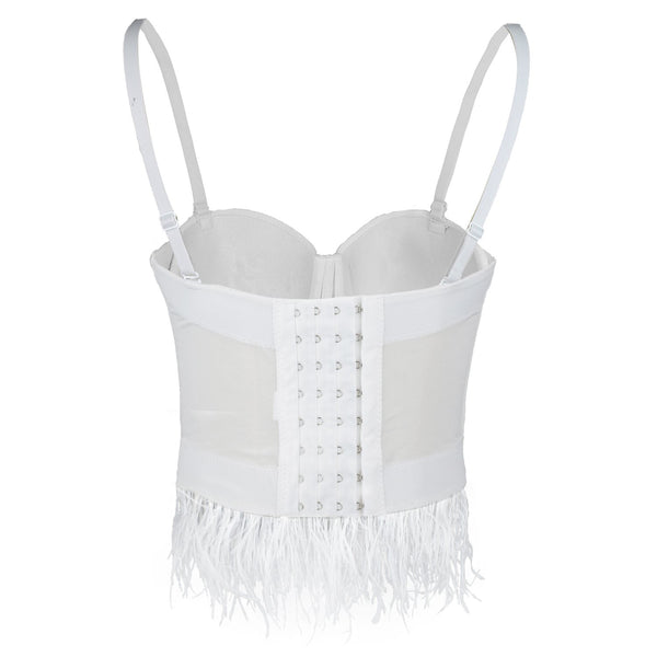 Feather Tassel Diamond Chain Mesh Bustier Top - FANCYMAKE