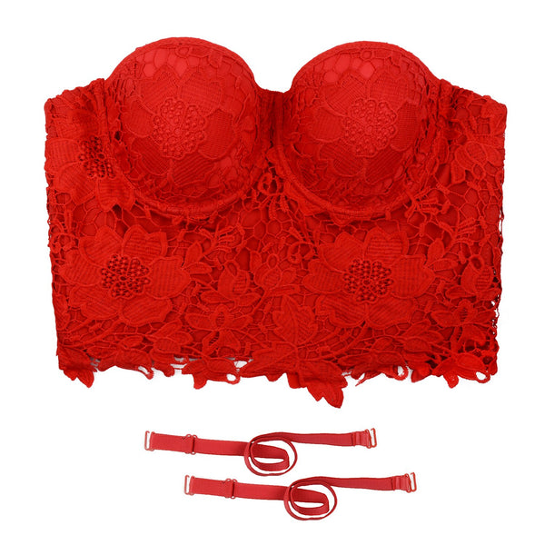 Women's Embroidery Flower Lace Bustier Crop Top