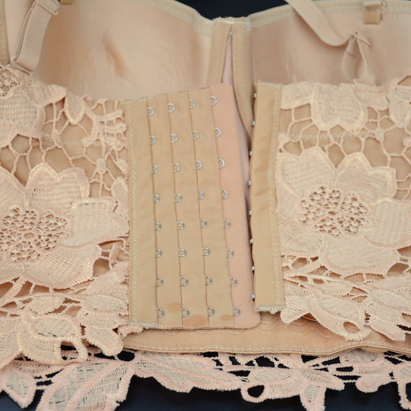 Women's Floral Lace Bustier Crop Top Gothic Corset Bra Tops Gold and Khaki - FANCYMAKE
