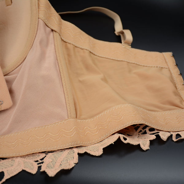 Women's Floral Lace Bustier Crop Top Gothic Corset Bra Tops Gold and Khaki - FANCYMAKE