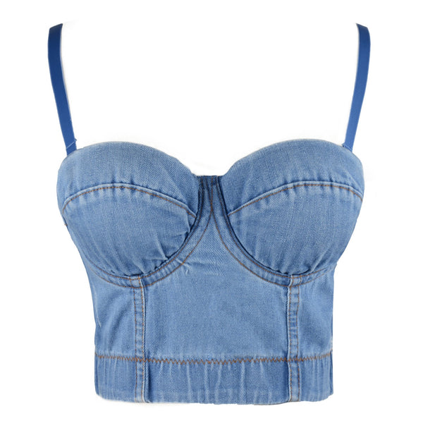 Women's Deium Bustier Crop Top Jean Corset Top Bra with Detachable Straps
- FANCYMAKE
