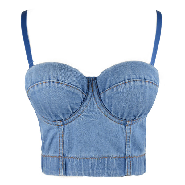Women's Deium Bustier Crop Top Jean Bra - FANCYMAKE