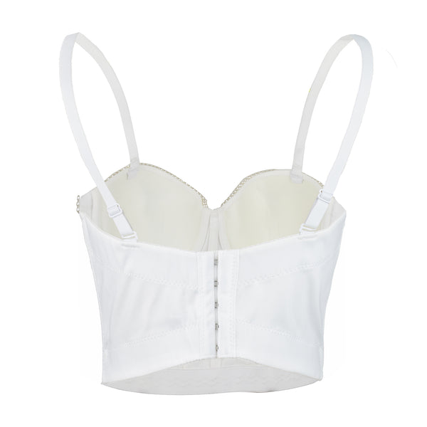White Pearls Beaded Bustier Corset Club Party Cage Bra - FANCYMAKE