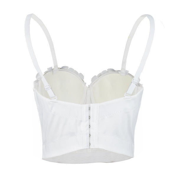 Women's 3D Floral Rhinestone Diamond Bustier Crop Top Party Club Bra Tops White - FANCYMAKE