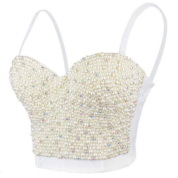Handmade Pearls Jewel Diamond Bralet Women's Bustier Top - FANCYMAKE