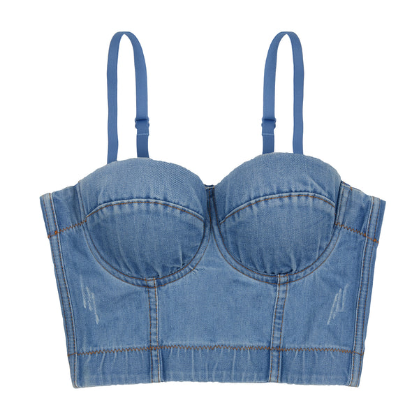 Women's Deium Bustier Crop Top Jean Bra - FANCYMAKE